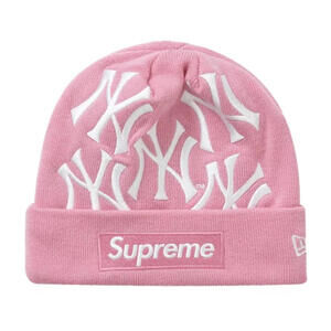 Supreme x New Era Pink NY Yankees Box Logo Beanie